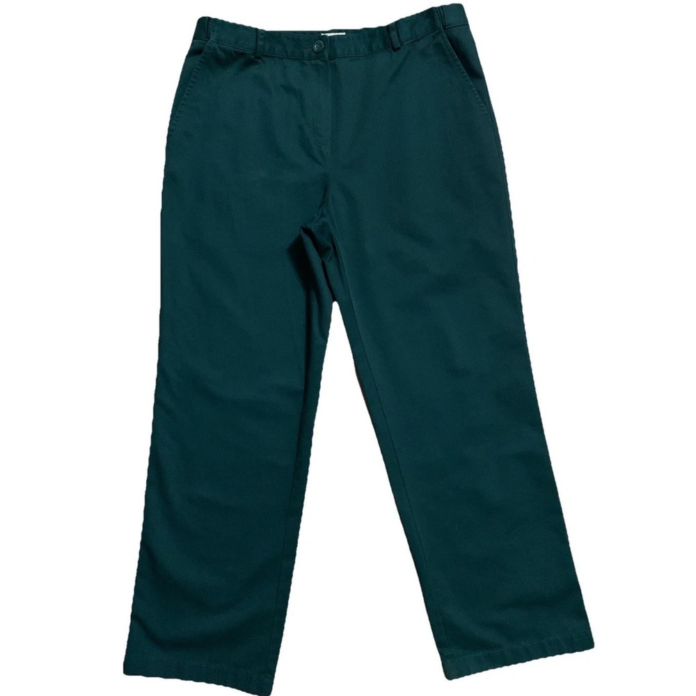 LL Bean Womens 12P Petite Classic Fit Green Dress Casual Chino‎ Pants Flat Front